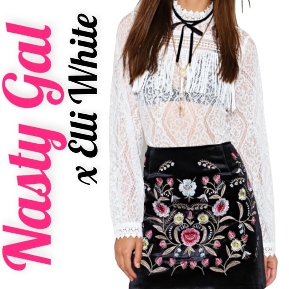 NWT Elli White x Nasty Gal Enough Thread Velvet Floral Mini Skirt Black, Small - Picture 1 of 10